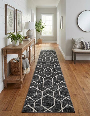 Charcoal Gray Eco Trellis Runner Rug