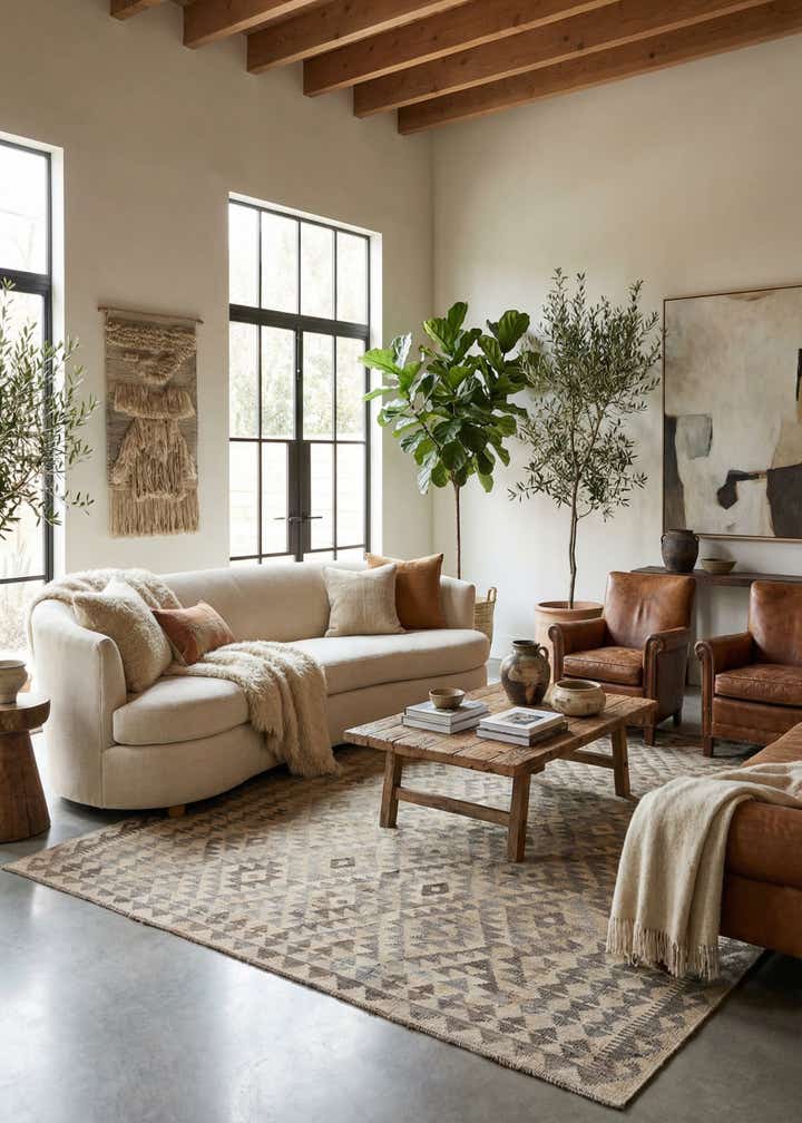 6' 8 x 9' 9 Hand Woven Kilim Maymana Wool Rug