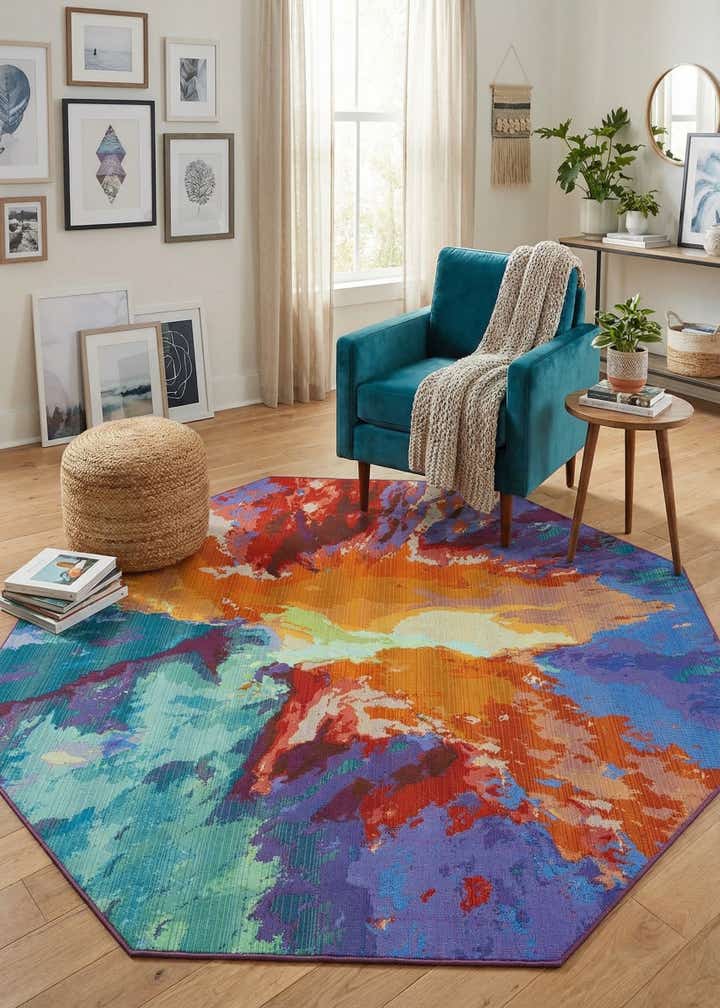 7' x 7' Easy-Clean Modern Indoor / Outdoor Octagon Rug