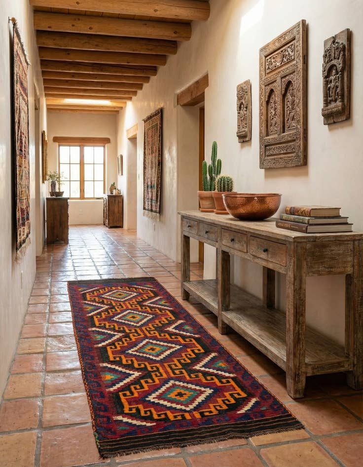 Detail image of 3' 10 x 9' 6  Hand Woven Kilim Afghan Wool Runner Rug