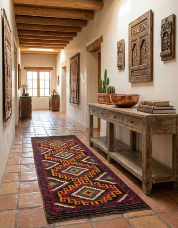 3' 10 x 9' 6 Hand Woven Kilim Afghan Wool Runner Rug