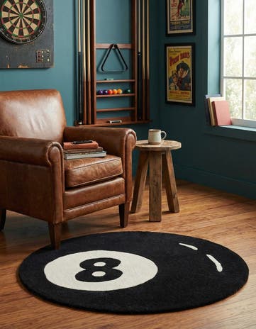 Black and White Hand Tufted Wool Round Rug