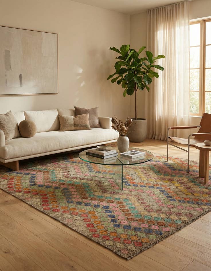 Detail image of 7' x 8'  Hand Woven Kilim Modern Wool Square Rug