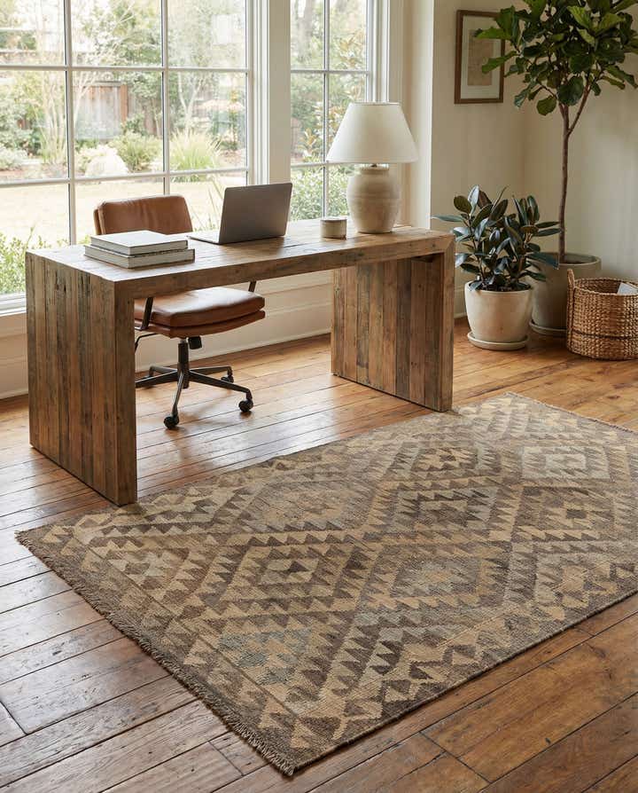 3' 4 x 5' 3 Hand Woven Kilim Maymana Wool Rug