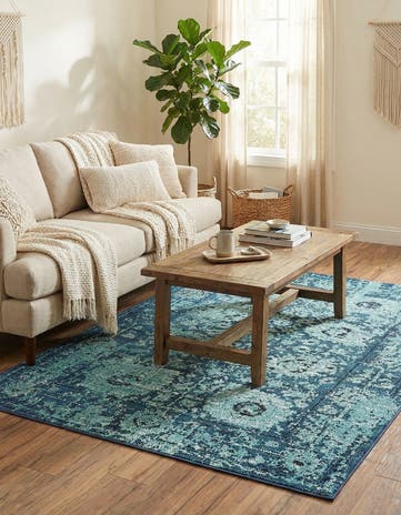Blue Washable Fleur Rug