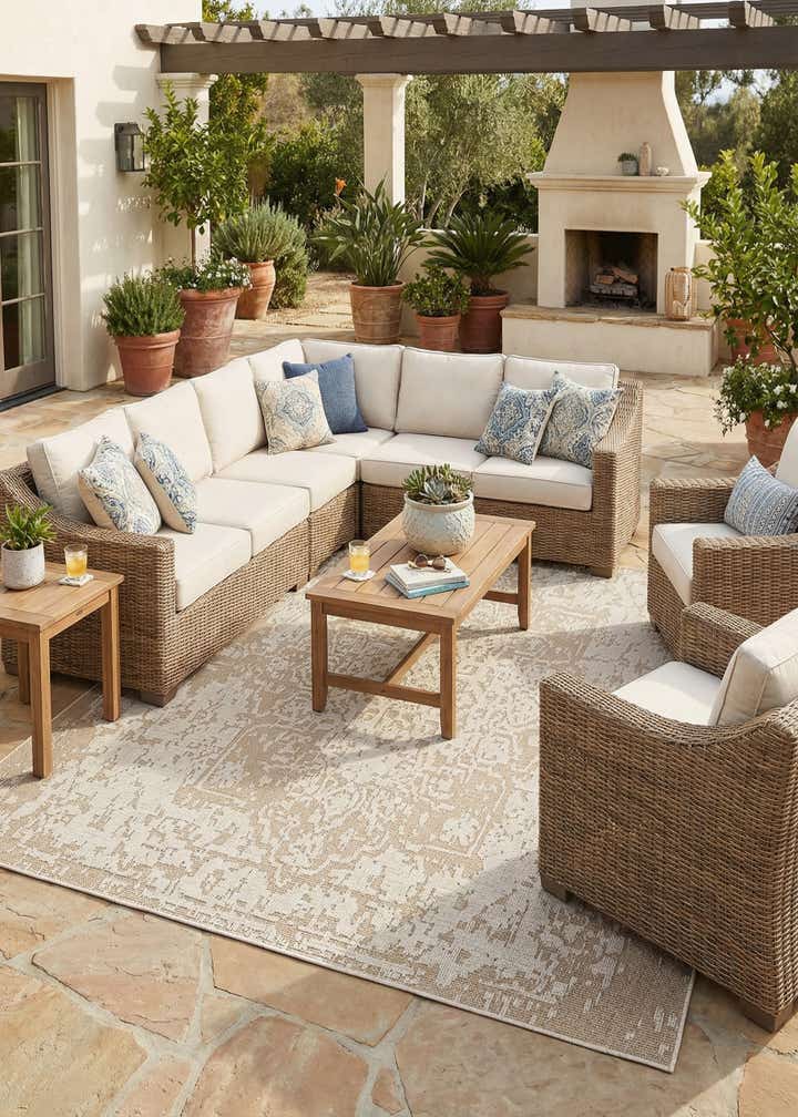 7' 10 x 7' 10 Easy-Clean Traditional Indoor / Outdoor Square Rug