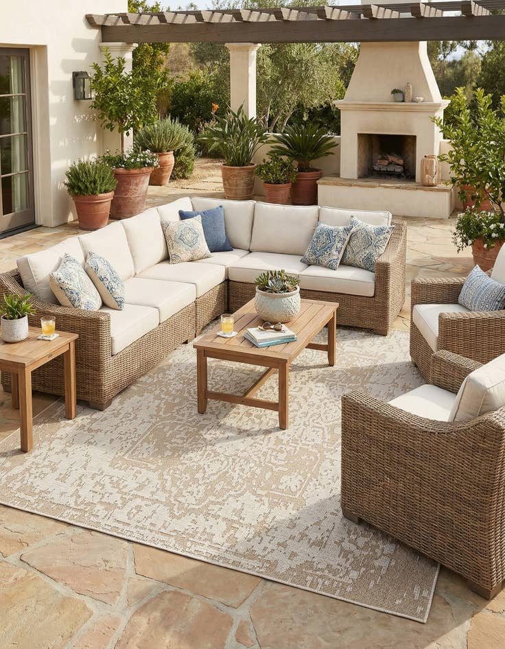 Detail image of 7' 10 x 7' 10  Washable Traditional Indoor / Outdoor Square Rug