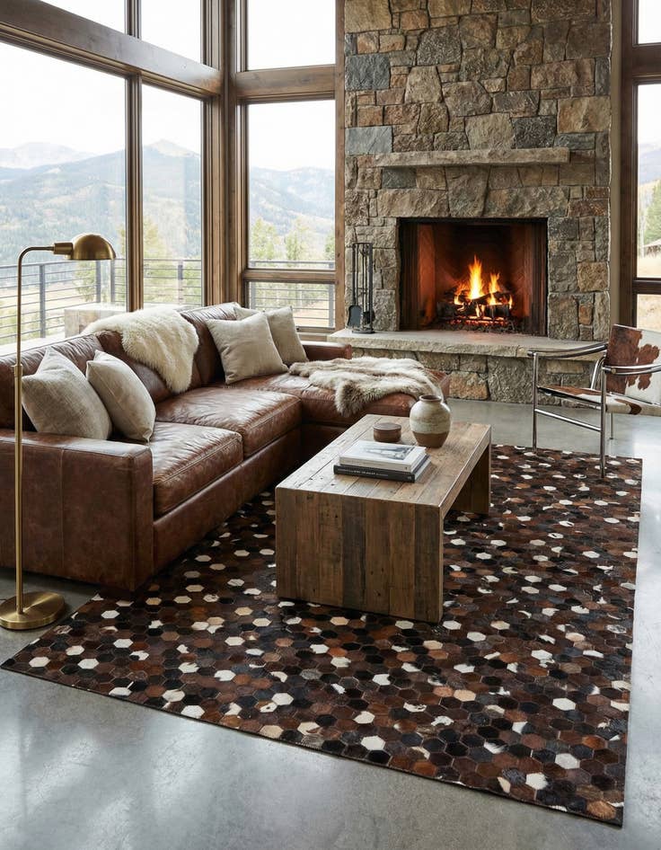 Detail image of 5' 1 x 8' Cowhide Leather Rug