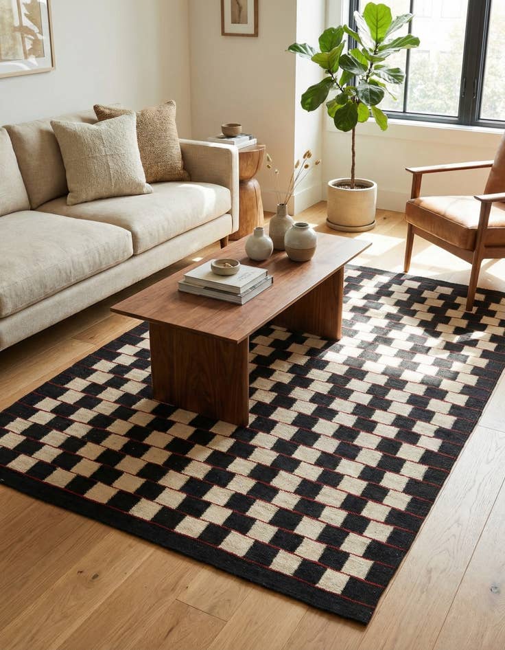 Detail image of 4' 5 x 6'  Hand Woven Kilim Modern Wool Rug