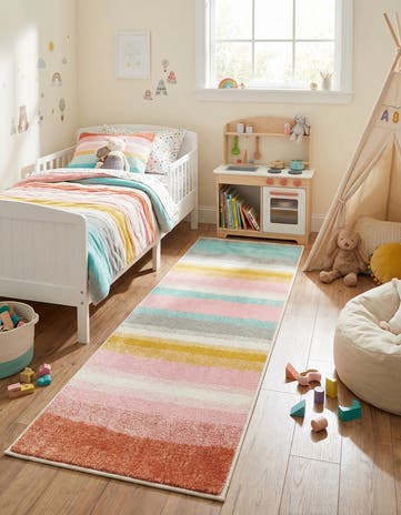2' x 5' 3 Rainbow Stripes Whimsy Kids Runner Rug
