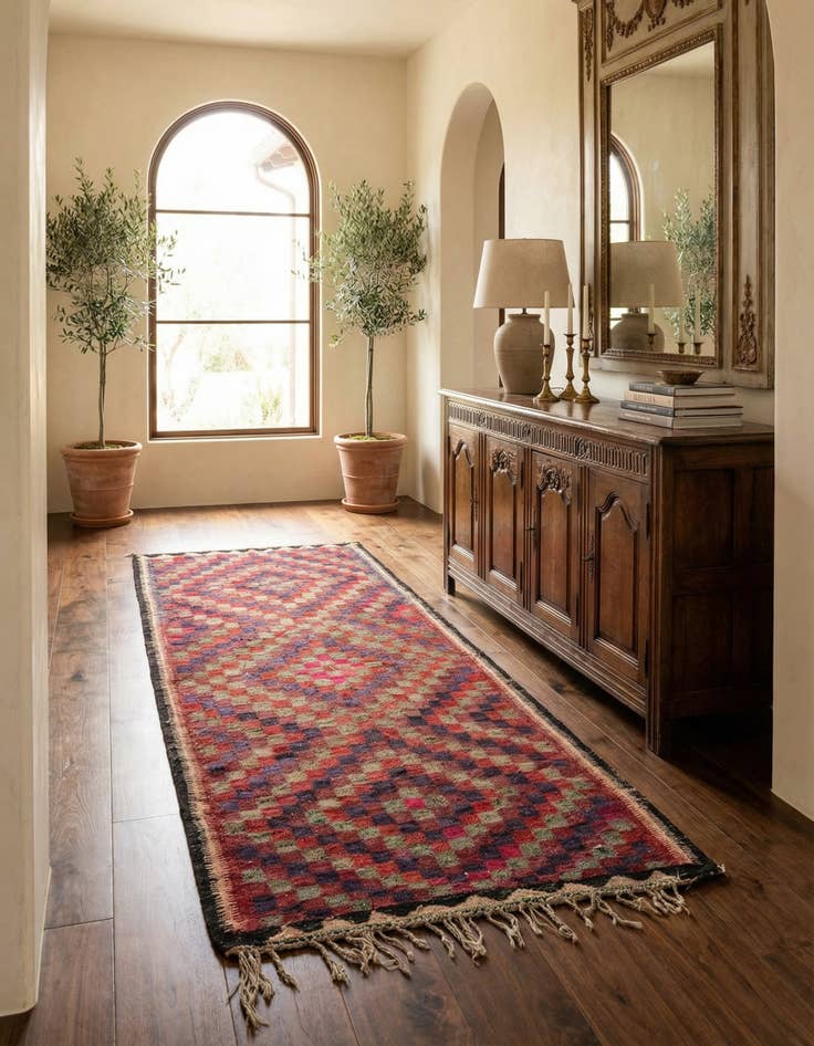 Detail image of 4' 6 x 9' 9  Hand Woven Kilim Fars Wool Runner Rug