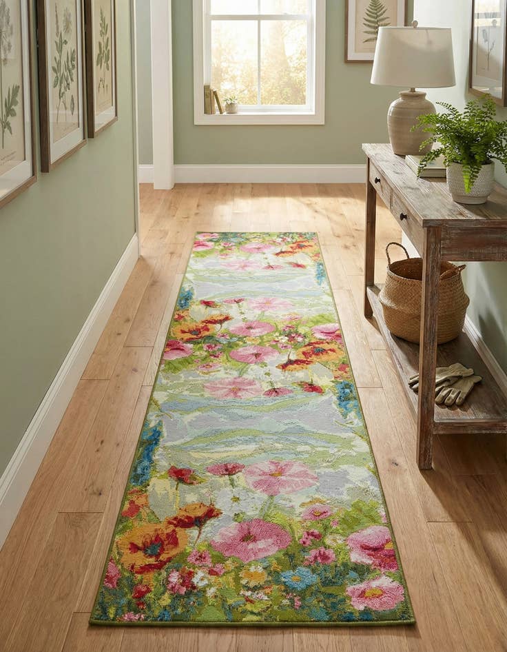 Detail image of  2' 7 x 10'  Washable Botanical Indoor / Outdoor Runner Rug