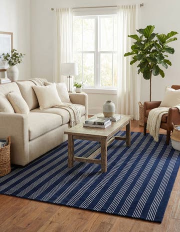 Cobalt Blue Jill Zarin Striped Wool Square Rug