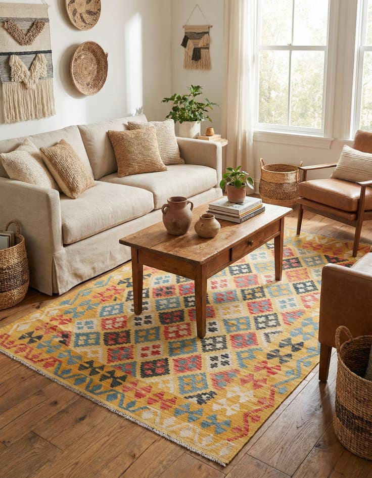 Detail image of 4' 2 x 6'  Hand Woven Kilim Maymana Wool Rug