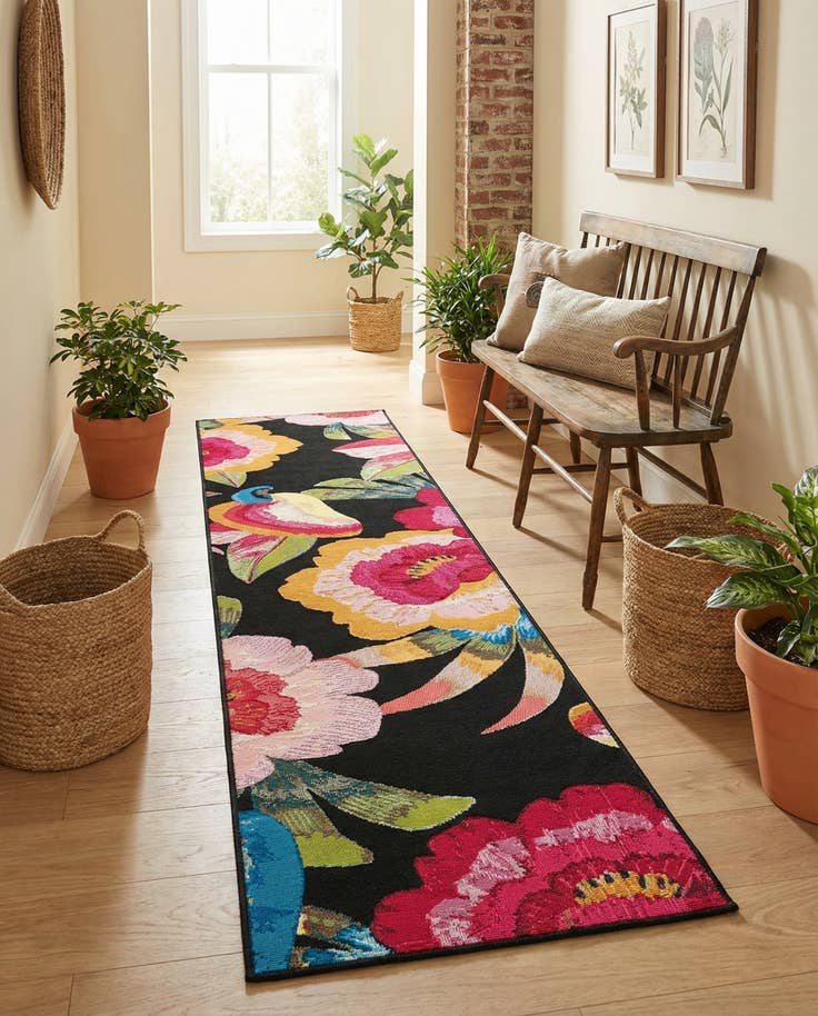 Detail image of 2' x 8' Easy-Clean Botanical Indoor / Outdoor Runner Rug