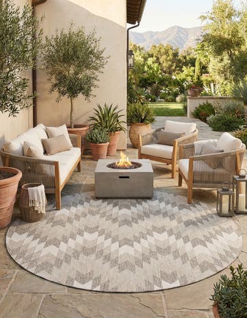 Gray Easy-Clean Modern Indoor / Outdoor Round Rug
