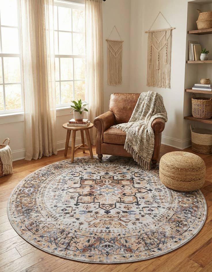 Detail image of 6' x 6'  Washable Yara Round Rug