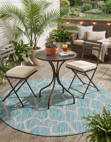 Light Aqua Easy-Clean Safari Indoor / Outdoor Round Rug