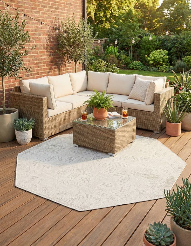 Detail image of 7' 10 x 7' 10 Easy-Clean Aztec Indoor / Outdoor Octagon Rug