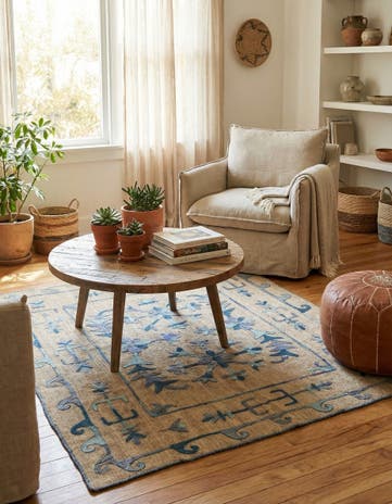 5' 2 x 5' 10 Hand Woven Kilim Suzani Wool Square Rug
