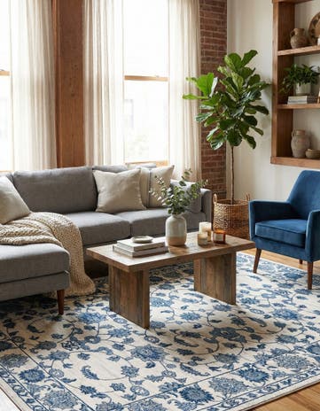 White Blue Boston Rug