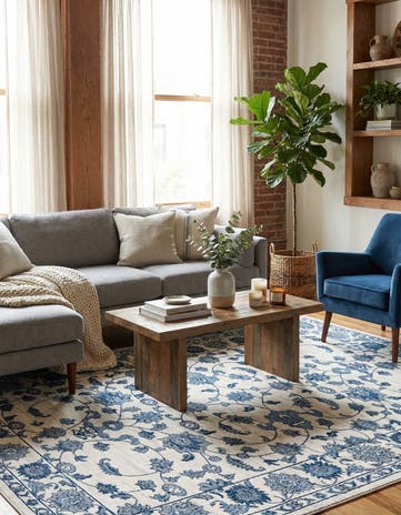 White Blue Boston Rug
