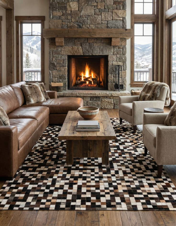 Detail image of  4' 9 x 8' Cowhide Leather Rug