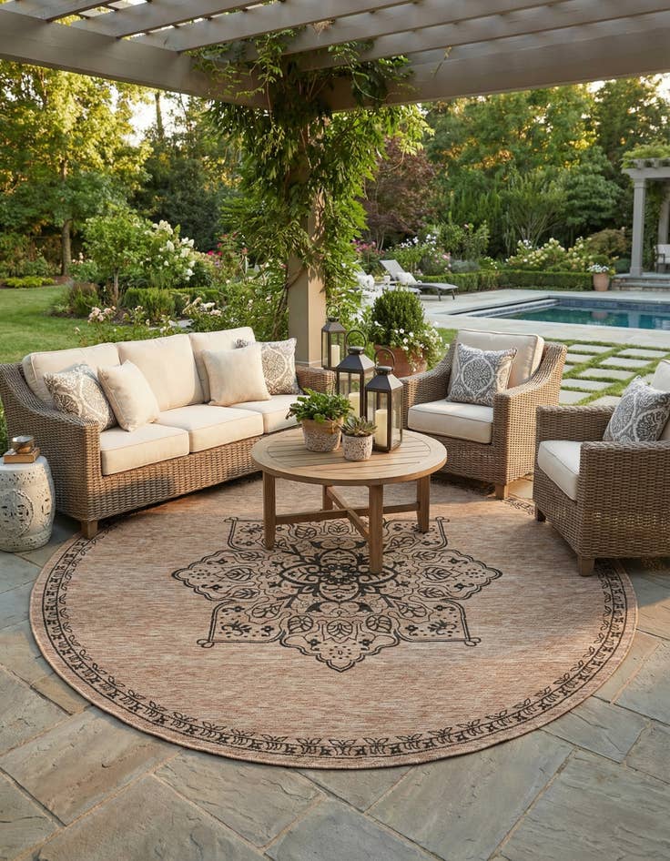 Detail image of 10' x 10'  Washable Traditional Indoor / Outdoor Round Rug