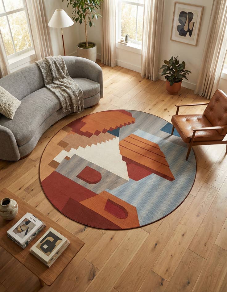 Detail image of  7' 10 x 7' 10  Washable Modern Indoor / Outdoor Round Rug