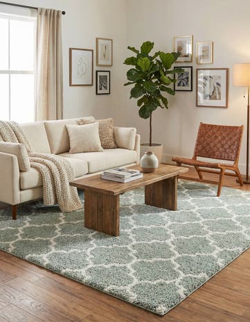 White Cyan Moroccan Shag Square Rug