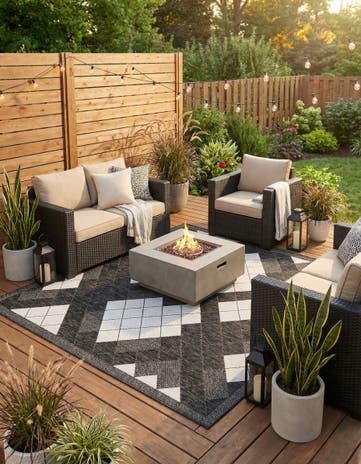 Black and White Easy-Clean Modern Indoor / Outdoor Square Rug