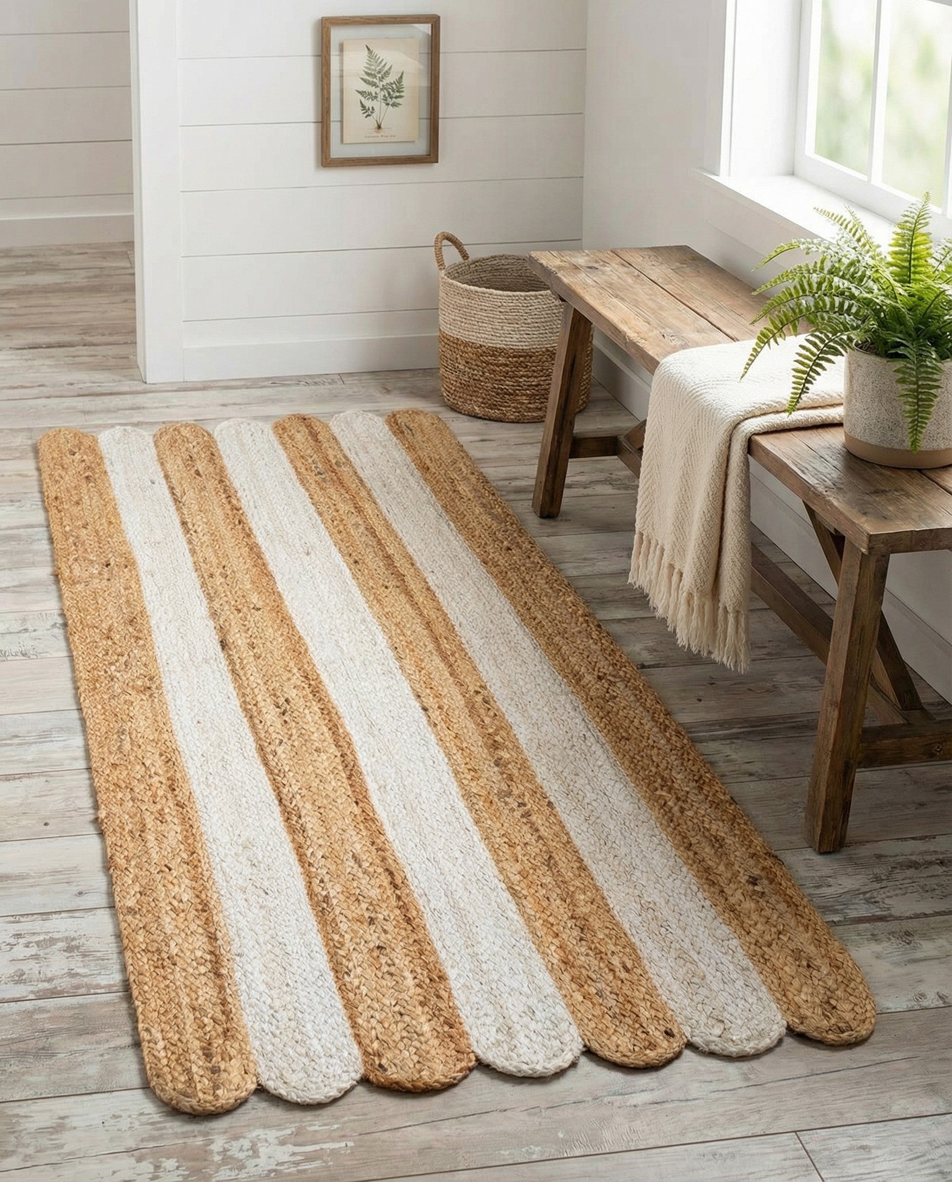  2' x 4' 1  Hand Scallop Braided Jute Runner Rug