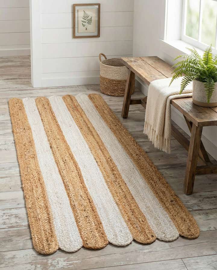 2' x 4' 1 Handmade Scallop Braided Jute Runner Rug