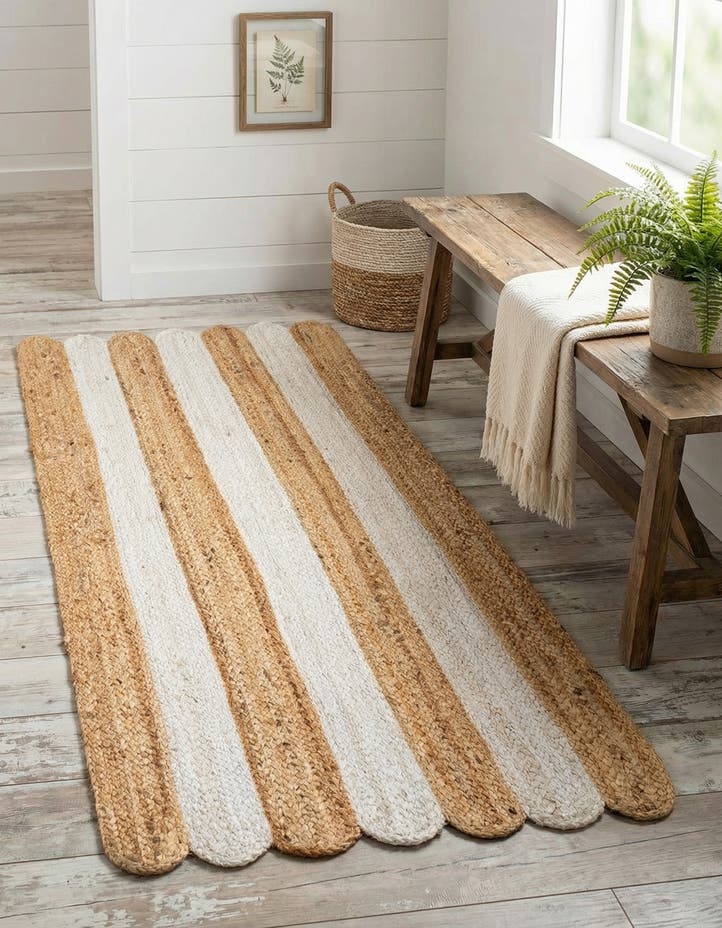 2' x 4' 1 Handmade Scallop Braided Jute Ru...