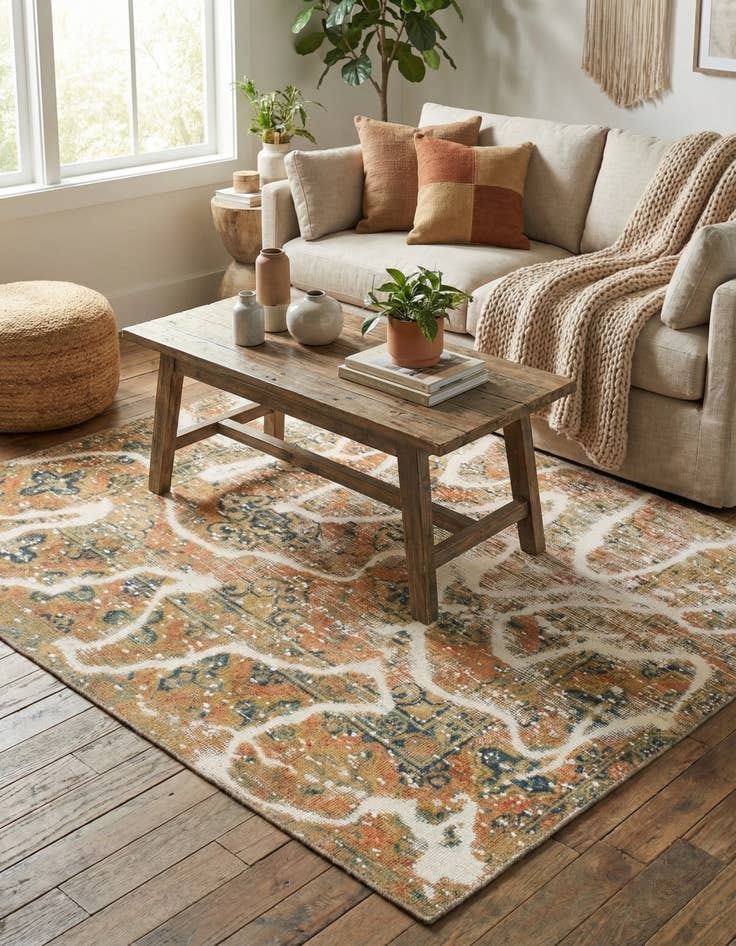 Detail image of 4' x 4' 2  Hand Knotted Ultra Vintage Persian Wool Square Rug