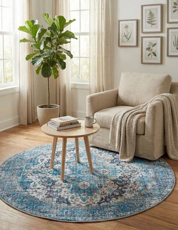 Blue Washable Mangata Round Rug