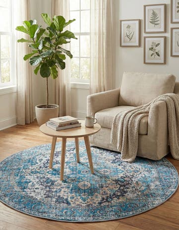 Blue Washable Mangata Round Rug