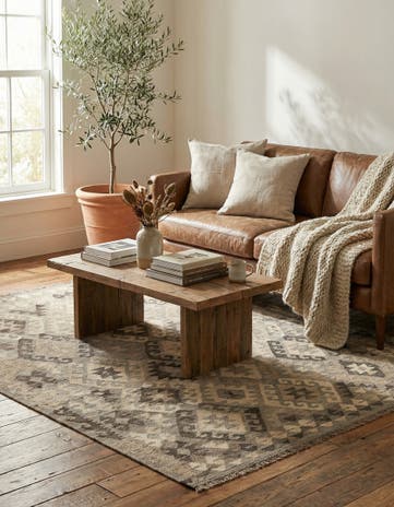 5' 3 x 6' 4 Hand Woven Kilim Maymana Wool Rug