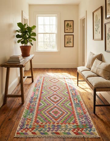 3' 2 x 6' 3 Hand Woven Kilim Maymana Wool Runner Rug