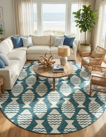 12' x 12' Easy-Clean Coastal Indoor / Outdoor Round Rug