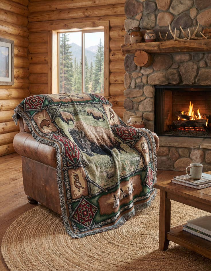 Detail image of 4' 6 x 6' Buffalo Lodge Throw Blanket