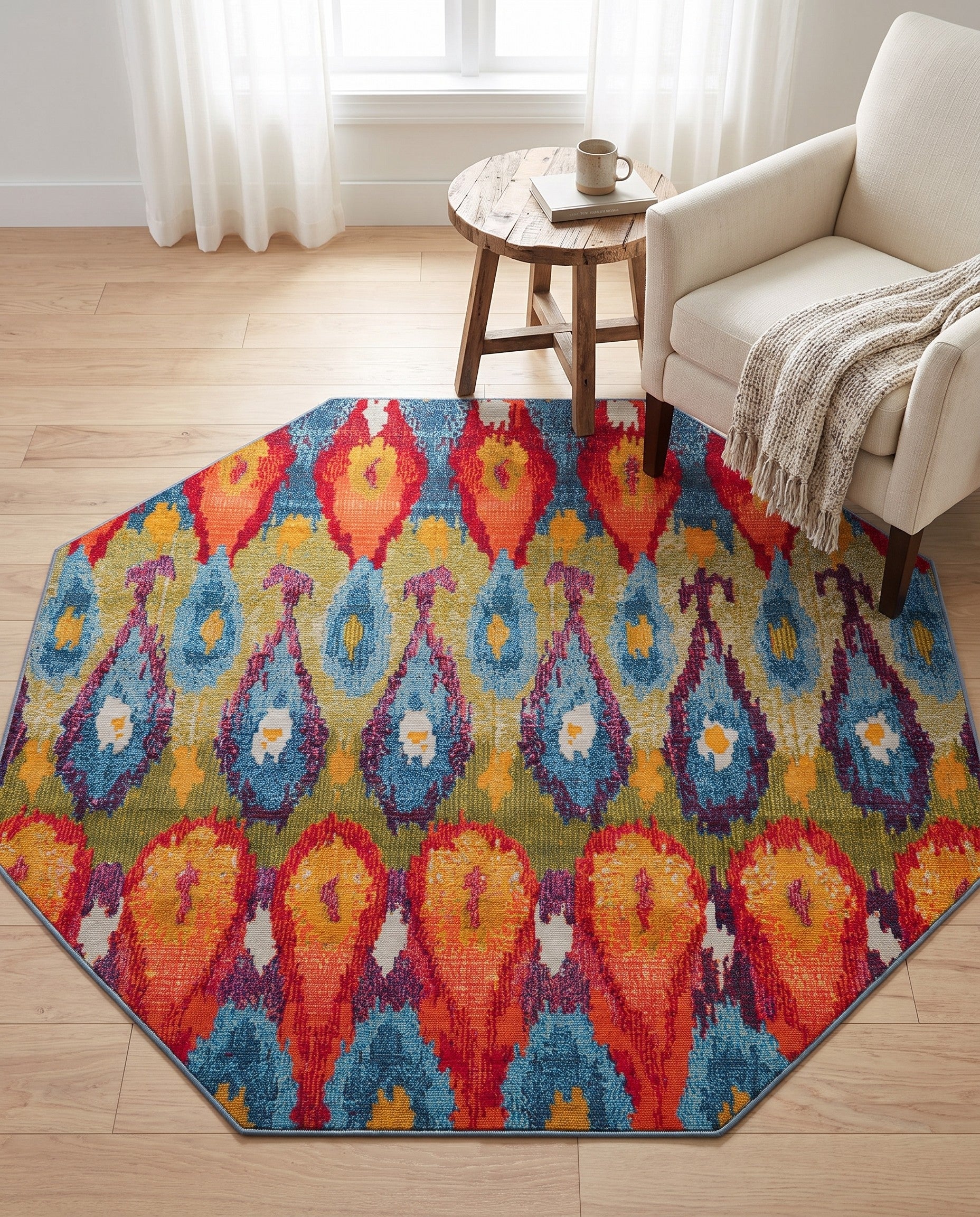 5' 3 x 5' 3 Easy-Clean Modern Indoor / Outdoor Octagon Rug