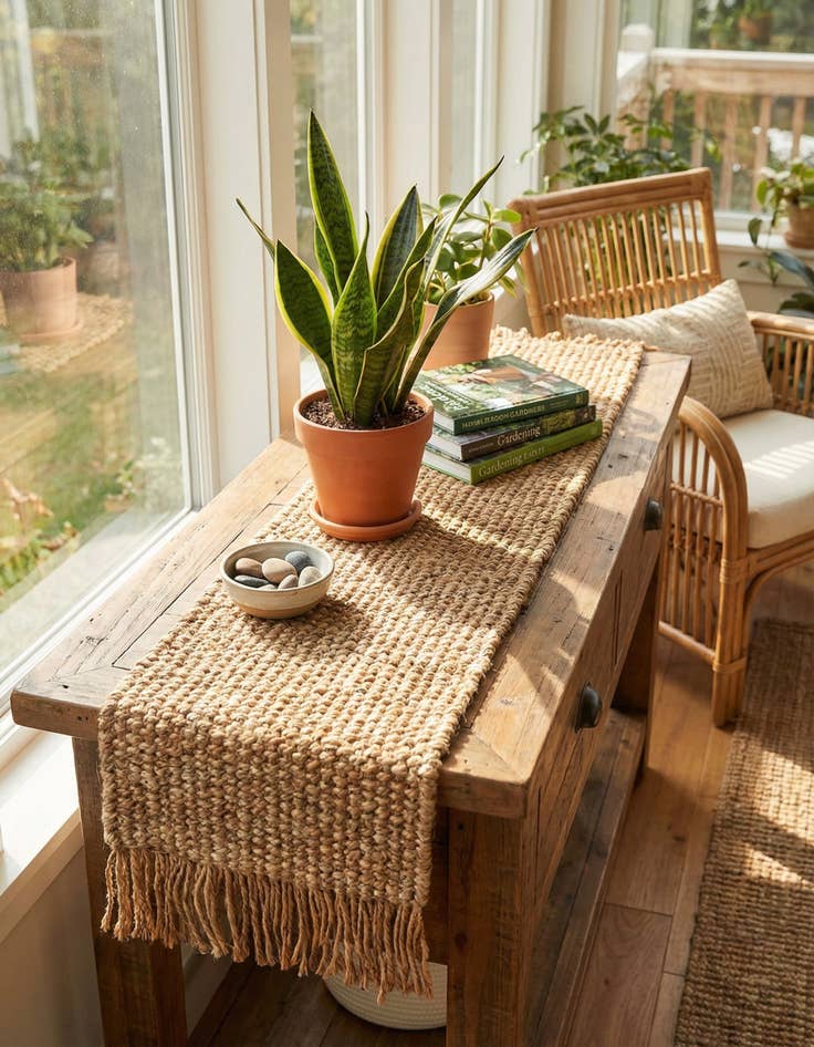 Detail image of  1' 2 x 6' 1  Hand Woven Chunky Jute Table Runner Rug