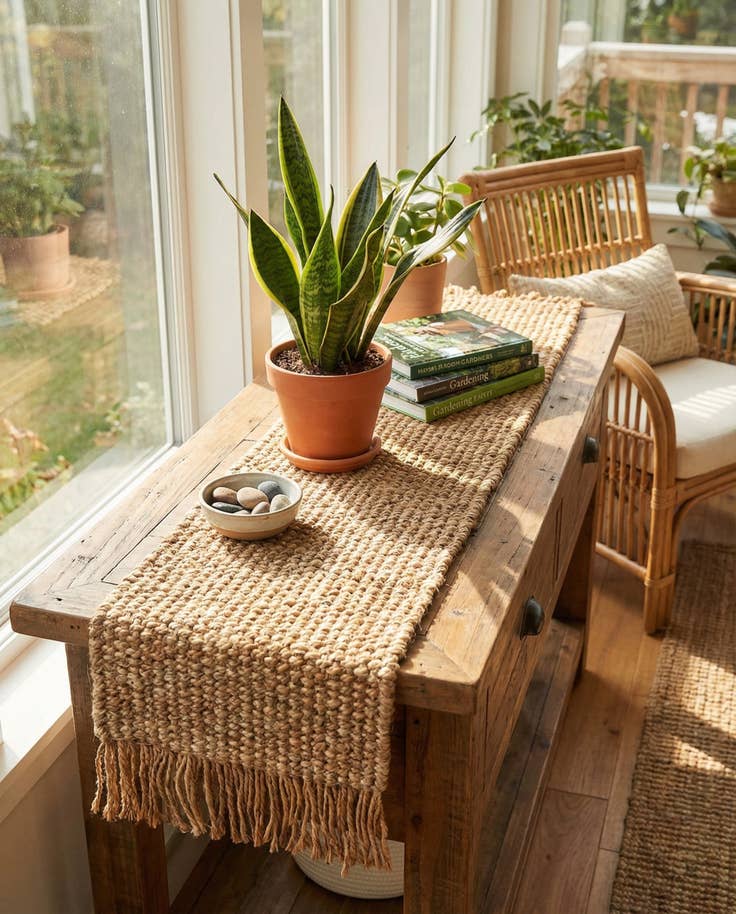Detail image of 1' 2 x 6' 1 Hand Woven Chunky Jute Table Runner Rug