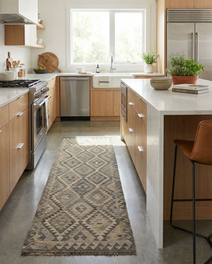 2' 11 x 9' 10 Hand Woven Kilim Maymana Wool Runner Rug