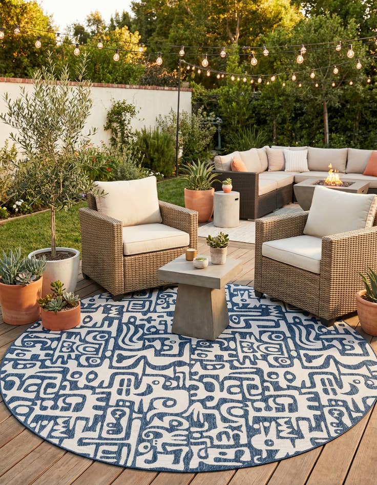 Detail image of 12' x 12'  Washable Modern Indoor / Outdoor Round Rug