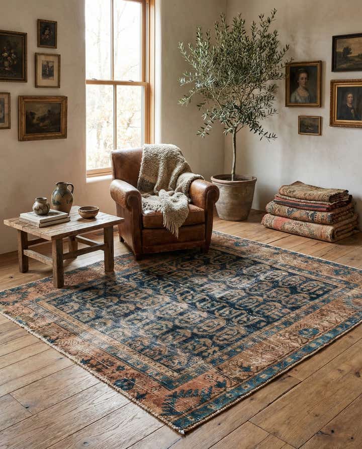 4' 10 x 5' 8 Hand Knotted Ultra Vintage Persian Wool Square Rug