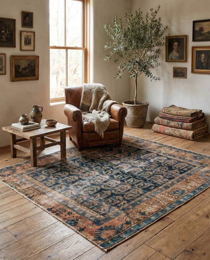 Detail image of 4' 10 x 5' 8 Hand Knotted Ultra Vintage Persian Wool Square Rug