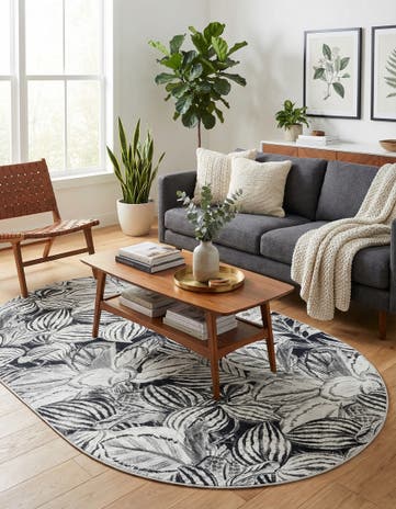 Charcoal Blossom Oval Rug