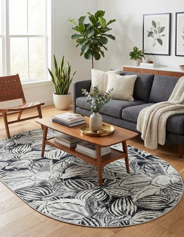Charcoal Blossom Oval Rug